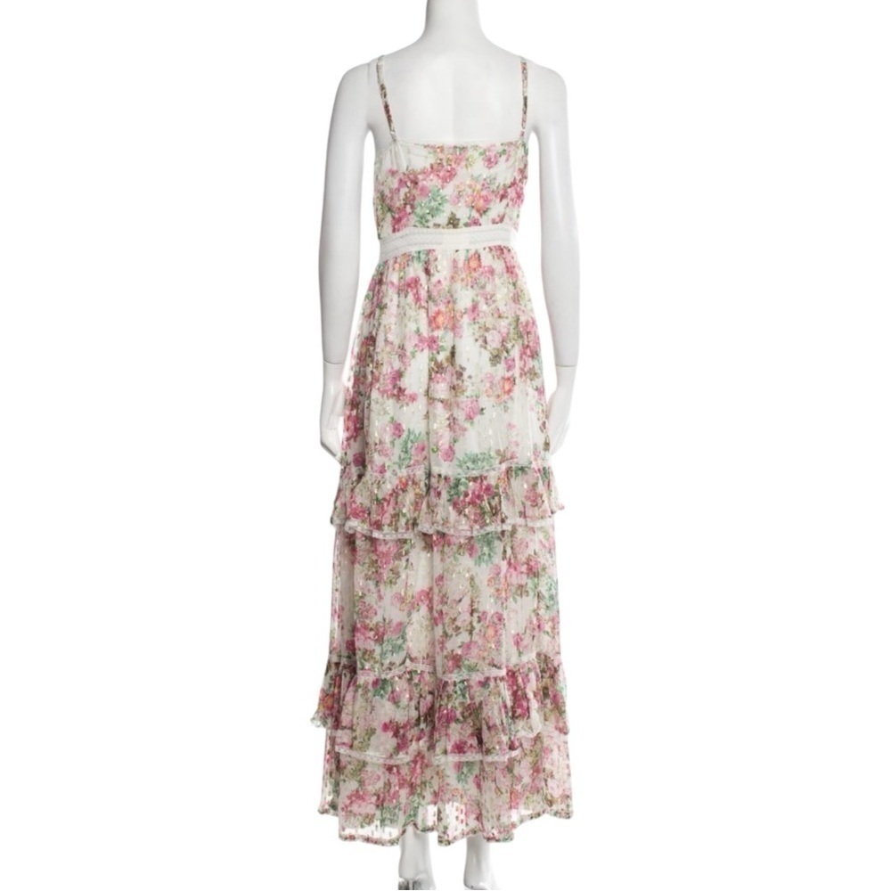 Rococo Sand Vie Pink Cream Tiered Chiffon Ruffled Maxi Dress Large L - Picture 4 of 16